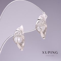 Сережки Xuping з білими цирконами 14х9мм родій купити біжутерію дешево в інтернеті