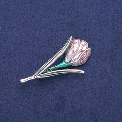 Брошка Кулон Квітка бузкова і зелена емаль, сріблястий метал 25х50мм купити біжутерію дешево в інтернеті