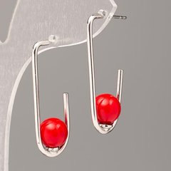 Сережки Xuping з червоною намистиною Майорка 34х8мм родій купити біжутерію дешево в інтернеті