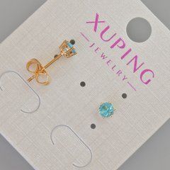 Сережки пусети Xuping з блакитним кристалом d-5мм+- Позолота 18К