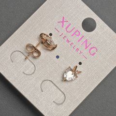 Сережки пусети кульчики Xuping серце з білим кристалом d-7х10мм+- позолота 18к