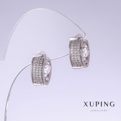 Сережки Xuping з білими стазами L-15мм s-6мм родій купити біжутерію дешево в інтернеті