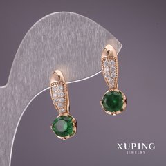 Сережки Xuping із зеленими каменями 23х9мм позолота 18к купити біжутерію дешево в інтернеті