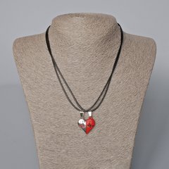 Парні кулони "Серце" на магніті, червона та чорна емаль, сріблястий метал 24х22мм + - L-45-50см+- купити