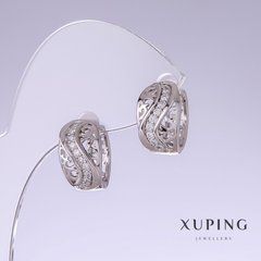 Сережки Xuping з білими стазами L-15мм s-10мм родій