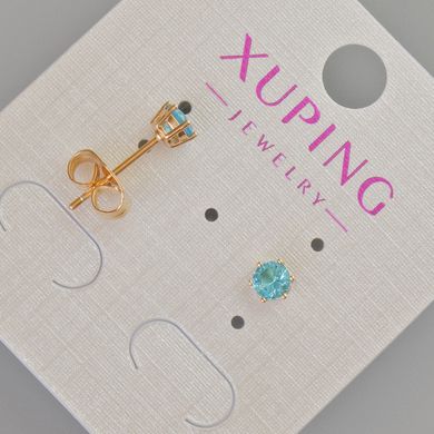 Сережки пусети Xuping з блакитним кристалом d-5мм+- Позолота 18К купити біжутерію дешево в інтернеті