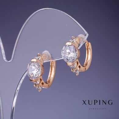 Сережки Xuping з білими кристалами 17х8мм "позолота 18К" купити біжутерію дешево в інтернеті