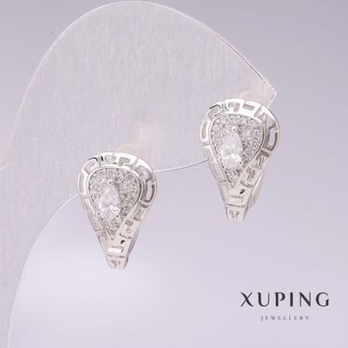Сережки Xuping родій з білими каменями і білими стразами 11х17мм купити біжутерію дешево в інтернеті