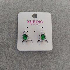 Сережки Xuping із зеленими каменями 9х16мм Родій купити біжутерію дешево в інтернеті
