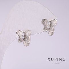 Сережки Xuping Метелики з білими стразами 10х10мм родій