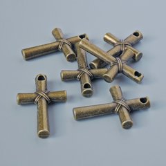 Фурнітура підвіска "Хрест" d-28х18х4мм, d-отвору 2,3мм, фас. 6шт+- бронзовий колір металу купити біжутерію