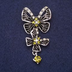Брошка Метелик із зеленими стразами 56х28мм сріблястий метал купити біжутерію дешево в інтернеті
