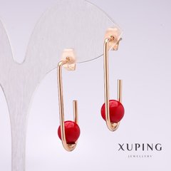 Сережки Xuping з червоною намистиною Майорка 34х8мм позолота купити біжутерію дешево в інтернеті