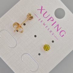 Сережки пусети Xuping з жовтим кристалом d-5мм+- Позолота 18К