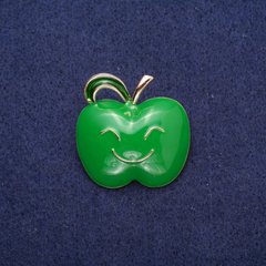 Брошка Яблуко зелена емаль, золотистий метал 30х30мм купити біжутерію дешево в інтернеті