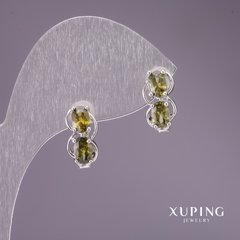 Сережки Xuping зі світло зеленими каменями 14х8мм родій купити біжутерію дешево в інтернеті