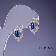 Сережки Xuping з синіми кристалами 17х11мм родій купити біжутерію дешево в інтернеті