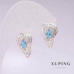 Сережки Xuping родій з блакитними каменями і білими стразами 11х17мм купити біжутерію дешево в інтернеті