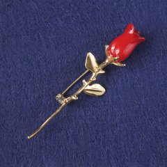 Брошка Троянда червоний пластик, золотистий метал 65х19мм+- купити біжутерію дешево в інтернеті