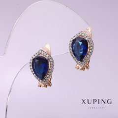 Сережки Xuping з синіми каменями 10х14мм позолота 18к купити біжутерію дешево в інтернеті