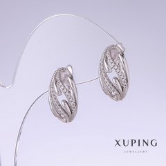 Сережки Xuping з білими стазами L-18мм s-9мм родій купити біжутерію дешево в інтернеті