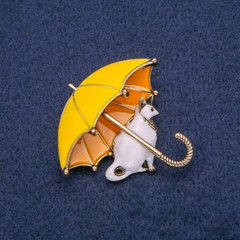 Брошка кішечка під парасолькою 43х44мм емаль купити біжутерію дешево в інтернеті