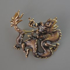 Брошка кулон Дракон коричнева емаль, золотистий метал 44х37мм купити біжутерію дешево в інтернеті