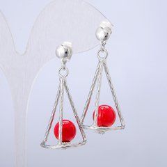 Сережки пусети кульчики Xuping Родій з червоною намистиною d-42х20мм + -