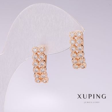 Сережки Xuping позолота 18к з білими стразами 17х6мм купити біжутерію дешево в інтернеті