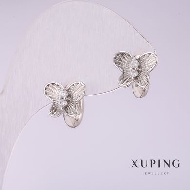 Сережки Xuping Метелики з білими стразами 10х10мм родій купити біжутерію дешево в інтернеті