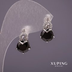 Сережки Xuping з камінням колір чорний 18х10мм родій купити біжутерію дешево в інтернеті