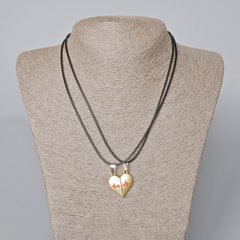 Парні кулони "Серце" на магніті, червона та золотиста емаль 24х22мм + - L-45-50см+- купити біжутерію дешево в
