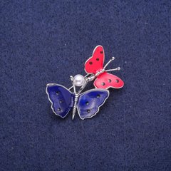 Брошка Метелики в горошок синьо-червона емаль 33х25мм купити біжутерію дешево в інтернеті