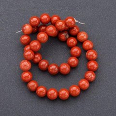 Намистини натуральний камінь на нитці Яшма червона гладка кулька d-10мм L-37см купити біжутерію дешево в