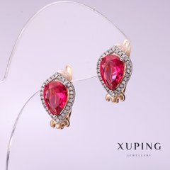 Сережки Xuping з каменем колір малиновий 10х14мм позолота 18к купити біжутерію дешево в інтернеті