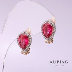 Сережки Xuping з каменем колір малиновий 10х14мм позолота 18к