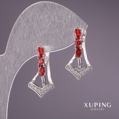 Сережки Xuping з червоними каменями 23х12мм родій купити біжутерію дешево в інтернеті