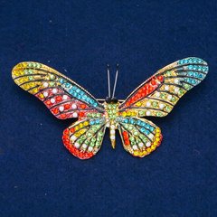 Брошка Метелик золотистий метал, різнокольорові стрази 43х82мм + - купити біжутерію дешево в інтернеті