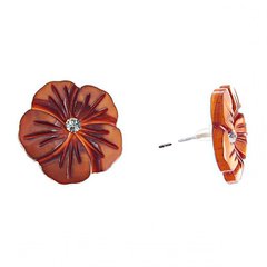 Сережки-гвоздики нат. перламутр зі стразом "Шоколадна Квітка" сріблястий метал, 20mm купити біжутерію дешево в