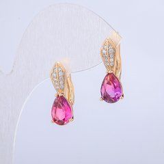 Сережки Xuping Позолота 18К з білими стразами та малиновим кристалом d-20х6мм + -