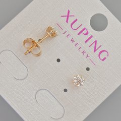 Сережки пусети Xuping з білим кристалом d-5мм+- Позолота 18К купити біжутерію дешево в інтернеті