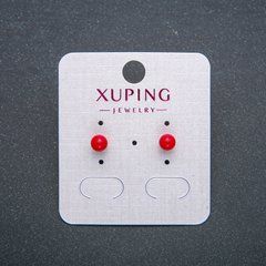 Сережки пусети кульчики Xuping Позолота 18К з червоною намистиною d-5мм + -
