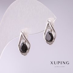 Сережки Xuping з чорними каменями 16х8мм родій купити біжутерію дешево в інтернеті