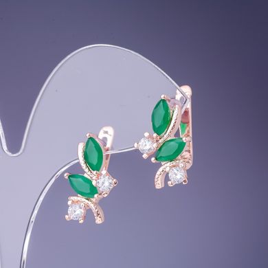 Сережки з зеленими кристалами 19х12мм золотистий метал купити біжутерію дешево в інтернеті