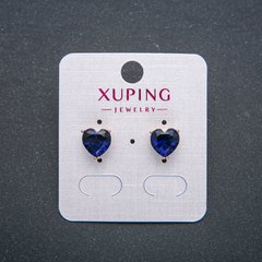 Сережки Серце Xuping Сережки пусети кульчики Позолота 18К з темно синім кристалом d-9мм + - купити біжутерію