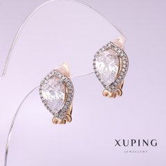 Сережки Xuping з білими каменями 17х10мм позолота 18к купити біжутерію дешево в інтернеті