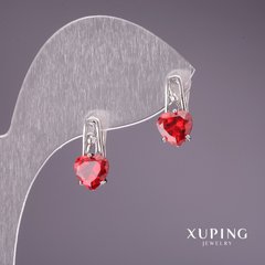 Сережки Xuping з червоними каменями 15х7мм родій купити біжутерію дешево в інтернеті