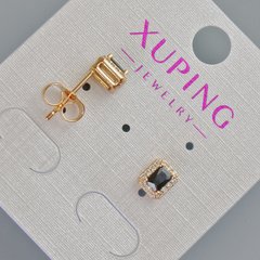 Сережки пусети Xuping з чорним кристалом та білими стразами d-6,5х5,5мм+- Позолота 18К купити біжутерію дешево