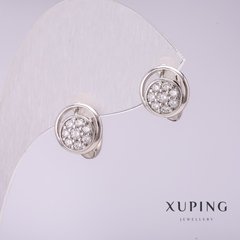 Сережки Xuping з білими стразами 10х12мм родій купити біжутерію дешево в інтернеті