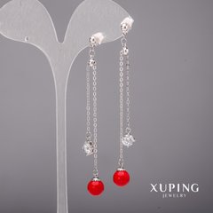 Сережки Xuping з білими каменями і перлами майорка 8х80мм Родій купити біжутерію дешево в інтернеті